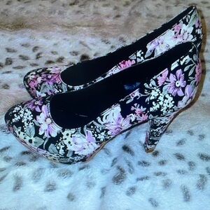 Floral Black and Pink Women's Heels